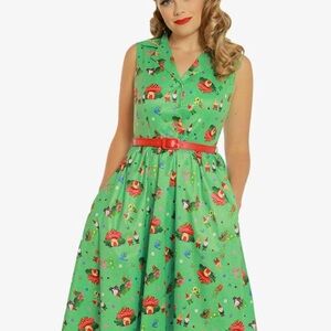 Lindy Bop Green Gnome Print Dress pinup gnome core fairy Cottagecore kitschy